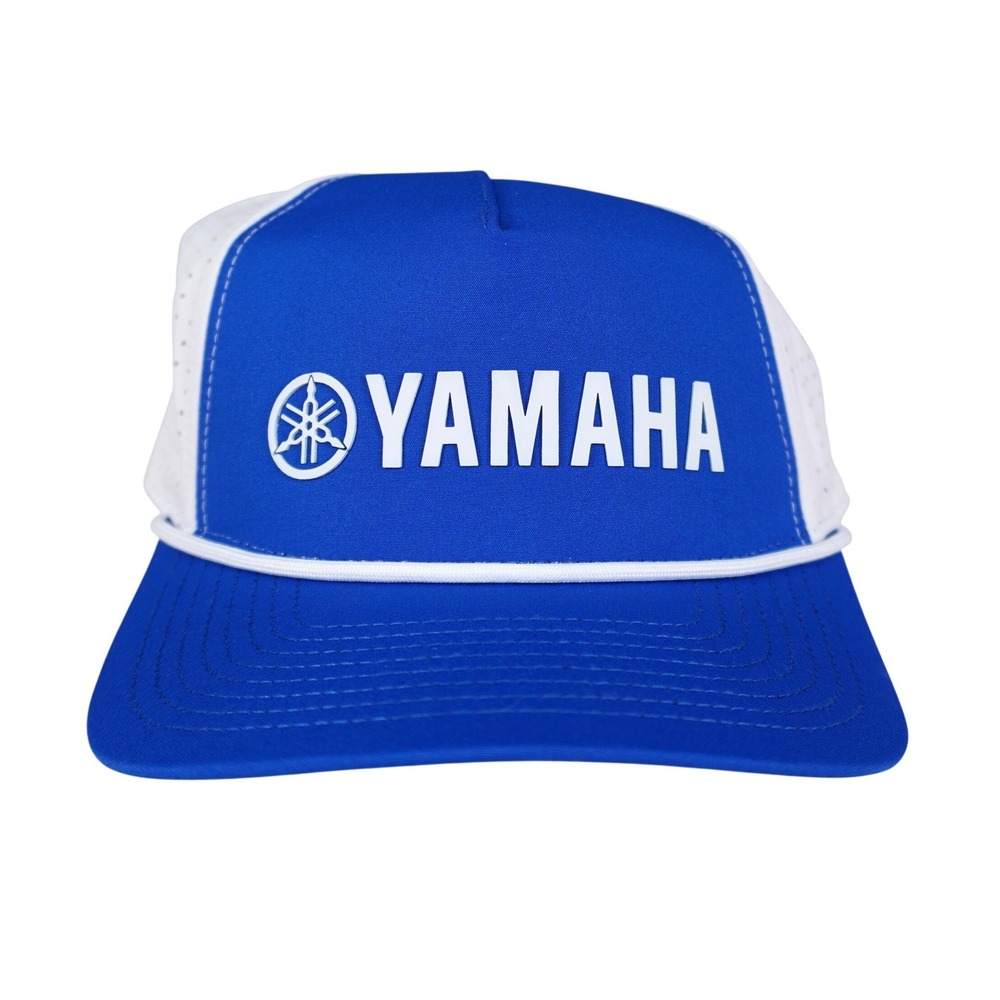 Yamaha Snapback Hat Blue White Rope Mesh Perforated Performance Cap Trucker